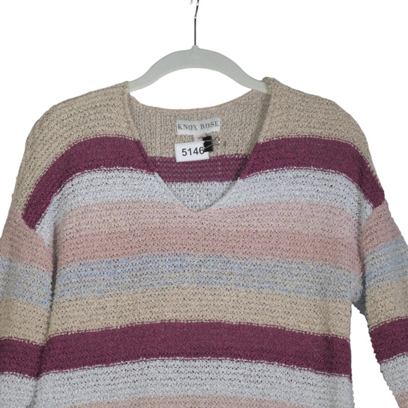 Knox Rose Sweater Womens Size XS Brown Pink Loose Knit Semi Sheer Boho Peasant - Picture 1 of 7